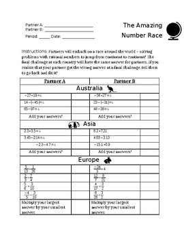 Preview of The Amazing Number Race: Operations with Rational Numbers