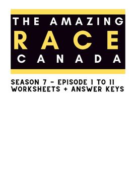Preview of The Amazing Race CANADA Season 7 Ep 1 - 11 Worksheets and Answer Keys