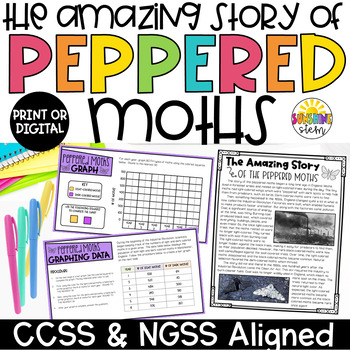 Preview of The Amazing Story of the Peppered Moths {Informational Text & Graphing Activity}
