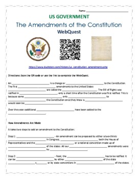 Preview of The Amendments of the Constitution WebQuest