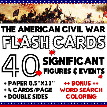 Preview of The American Civil War | 2-Side 40 Flashcards. Significant Figures and Events.