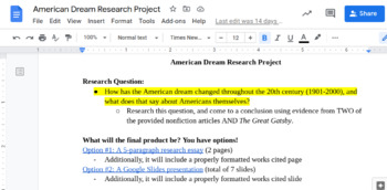 Preview of The American Dream Research Project