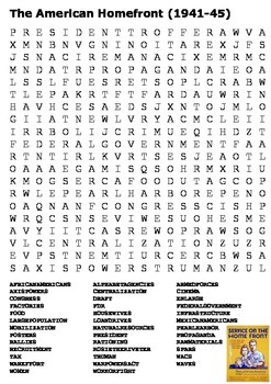 the american homefront in world war two word search by steven s social studies