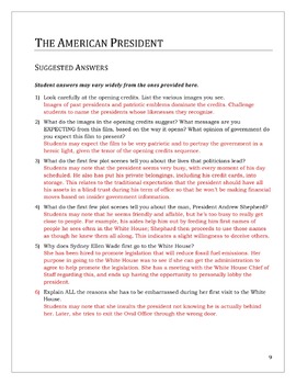 president american movie worksheet viewing questions critical followers