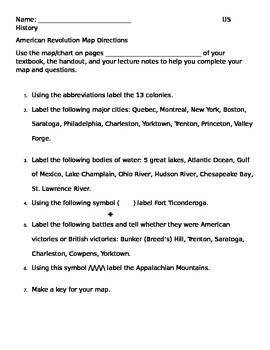 The American Revolution Map Directions And Follow Up Questions