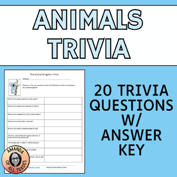 Preview of The Animal Kingdom Trivia Middle School Teambuilding Academic Team Quiz Bowl