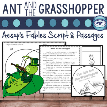 Preview of The Ant and Grasshopper Reading Passage and Readers Theater Script Aesop Fables