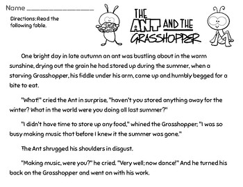 The Ant And The Grasshopper Reading And Sequencing Activity 