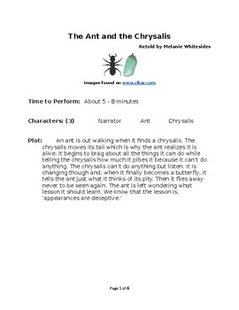 Preview of The Ant and the Chrysalis - Small Group Reader's Theater by Aesop