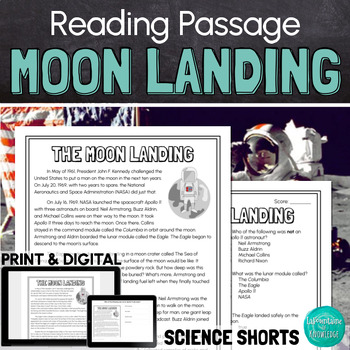 Preview of The Apollo 11 Moon Landing Reading Comprehension Passage PRINT and DIGITAL