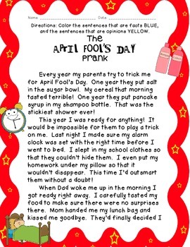 The April Fool S Day Prank Fact And Opinion By Schooling By Heart