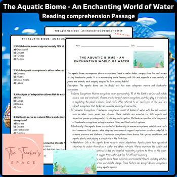 Preview of The Aquatic Biome - An Enchanting World of Water Reading Comprehension Passage