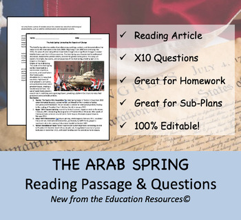 Preview of The Arab Spring - Reading  Passage & Questions