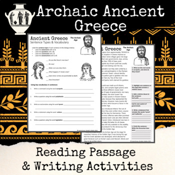 Preview of The Archaic Age in Ancient Greece Reading Passage and Writing Tasks