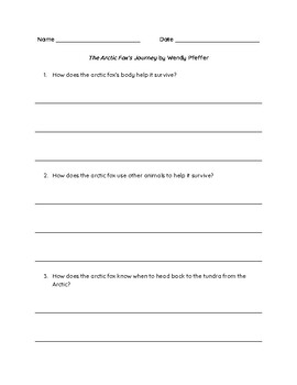 Preview of The Arctic Fox's Journey by Wendy Pfeffer Comprehension Questions