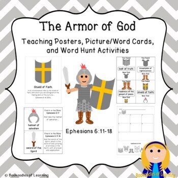 Preview of The Armor of God Teaching Posters, Bible Verse Cards, Word Hunt Activities