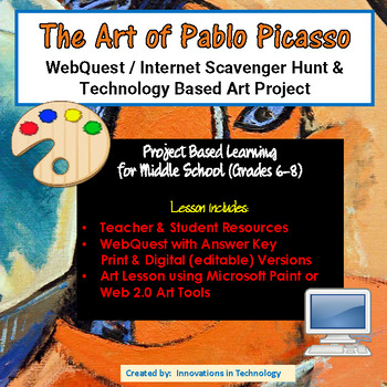 Preview of Art of Pablo Picasso - WebQuest & Art Project | Distance Learning