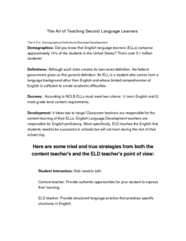 Preview of The Art of Teaching Second Language Learners - ESL - English Language Learners