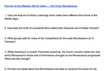 Preview of The Art of the Western World Video—The Early Renaissance Questions/Key (AP Euro)