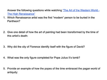 Preview of The Art of the Western World Video—The High Renaissance Questions/Key (AP Euro)