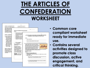 Preview of The Articles of Confederation worksheet