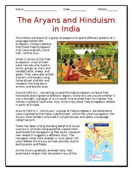 Preview of The Aryans and Hinduism in India Reading in English and Spanish for ELLs