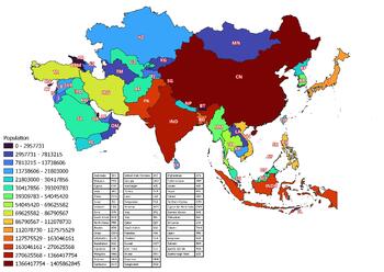 Preview of The Asia map classified by the number of inhabitants of the countries