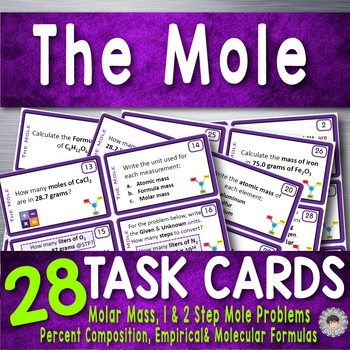 Preview of The Mole ~ 28 Task Cards for Chemistry ~ Conversions & Formulas