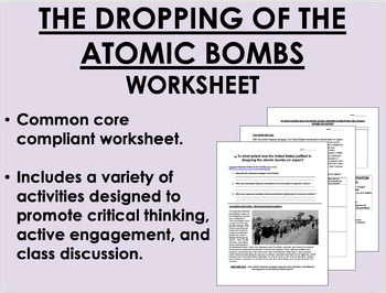 Preview of The Dropping of the Atomic Bombs worksheet - WWII - Global/US/World History