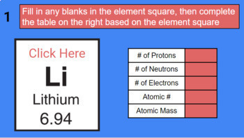 Preview of The Atoms Family - Element Square and Atomic Structure Practice (Google Slides)