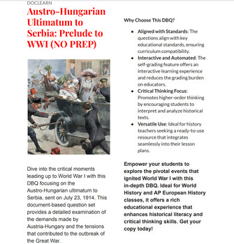 Preview of The Austro-Hungarian Ultimatum to Serbia: Prelude to World War I DBQ NO PREP