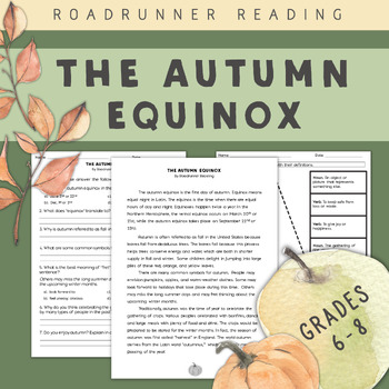 Preview of The Autumn Equinox Reading Passage Vocabulary and Comprehension Activities