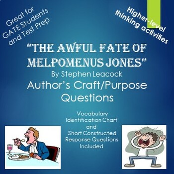 Preview of The Awful Fate of Melpomenus Jones by Stephen Leacock Author's Purpose Activity