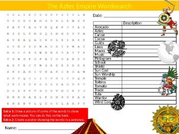 Preview of The Aztec Empire #2 Wordsearch Sheet Starter Activity Keywords Cover History
