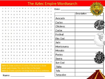 Preview of The Aztec Empire Wordsearch Sheet Starter Activity Keywords Cover History