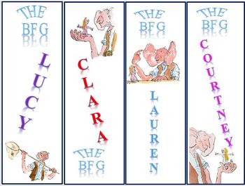 Preview of The BFG Bookmarks- customize for your class!!