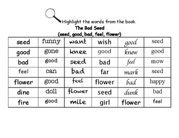 Preview of The Bad Seed - Find the Words Worksheets