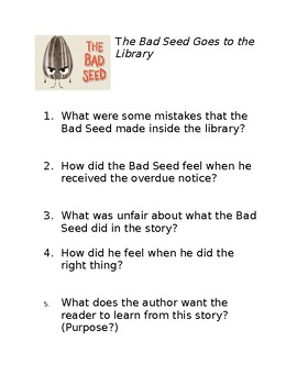 Preview of The Bad Seed Goes to the Library Discussion Questions