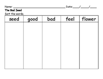 Preview of The Bad Seed - Sort the Words by Fonts Worksheet