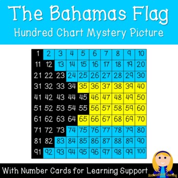 Preview of The Bahamas Flag Hundred Chart Mystery Picture with Number Cards