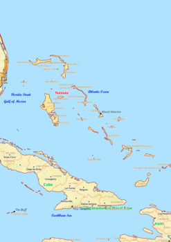 Preview of The Bahamas map with cities township counties rivers roads labeled