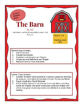 The Barn By Avi Literature Unit Version 1 For Younger Readers 3rd