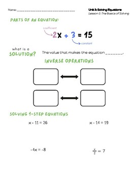 Preview of The Basics of Solving Equations (1 and 2 Step)