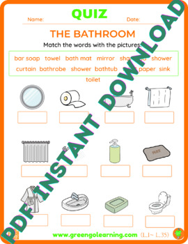 Preview of The Bathroom / ESL PDF QUIZ / (easy assessment)