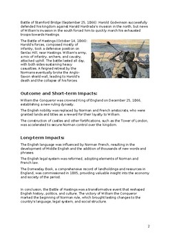 The Battle of Hastings - Worksheet, Information, Tasks by Aussie EdSpark