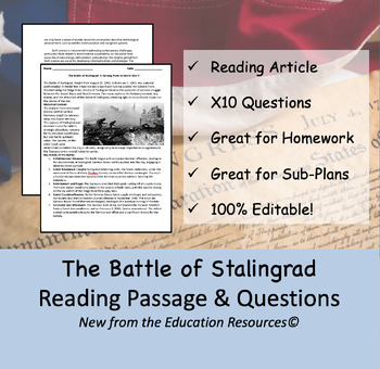 Preview of The Battle of Stalingrad - Reading Comprehension Passage & Questions