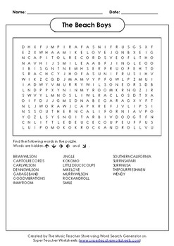 Preview of The Beach Boys Word Search ONLINE,VIRTUAL