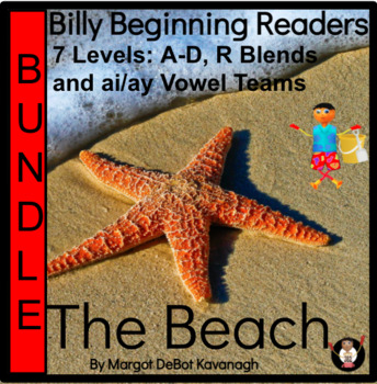 Preview of The Beach Guided Reading Levels A B C D | R Blends | ai & ay Vowel Teams Bundle