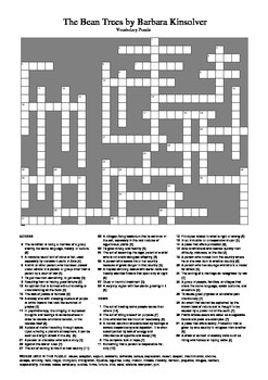 The Bean Trees Vocabulary Crossword Puzzle by M Walsh TPT