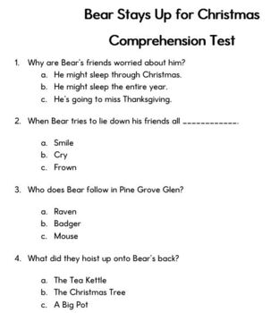 Preview of The Bear Stays Up For Christmas Comprehension Test